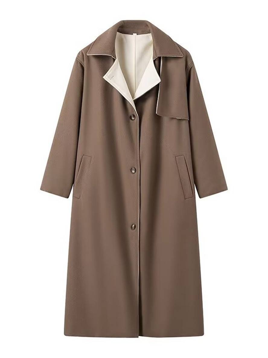 Cocolii longue manteau en laine boutonnage poches col revers manches longues femme élégant décontracté ample hiver chic veste