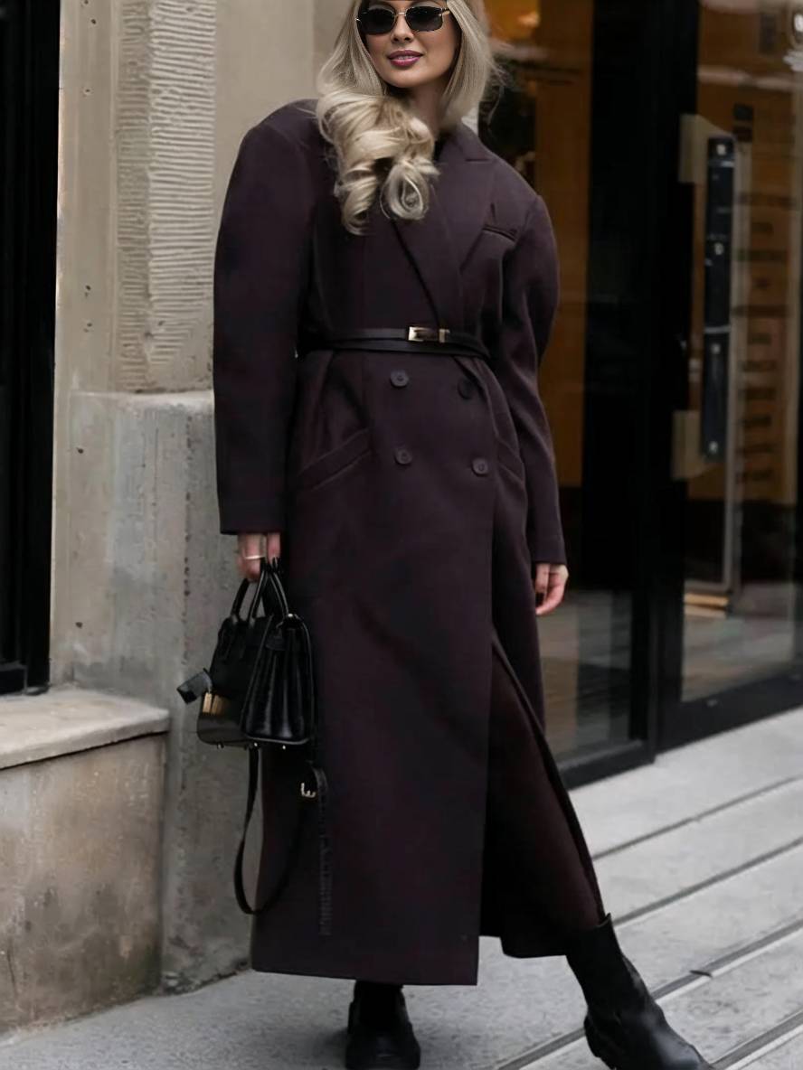 Cocolii longue manteau caban double boutonnage poches col revers femme élégant décontracté oversized hiver blouson