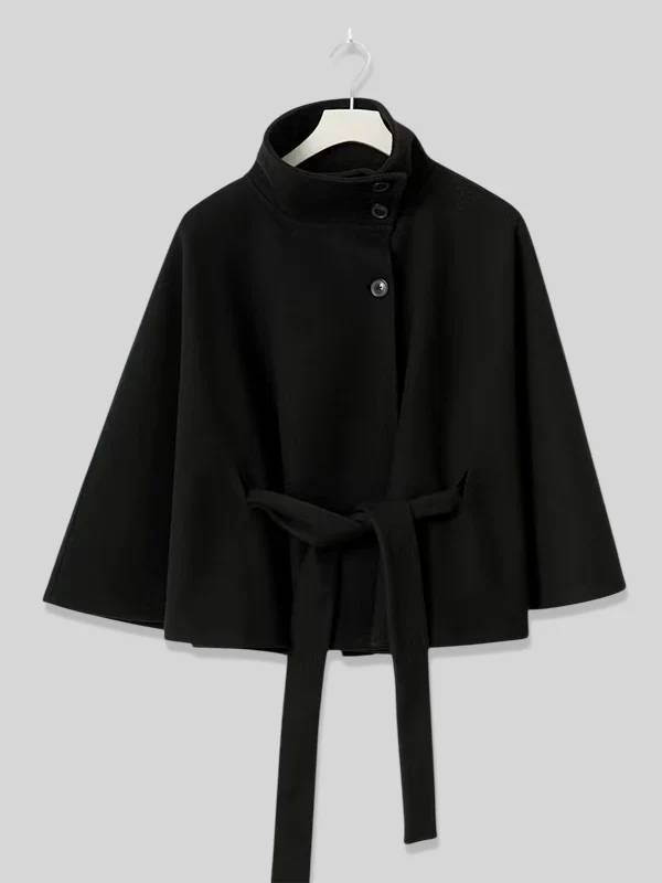 Cocolii court poncho manteau en laine col montant avec ceinture manches cape femme élégant décontracté ample veste