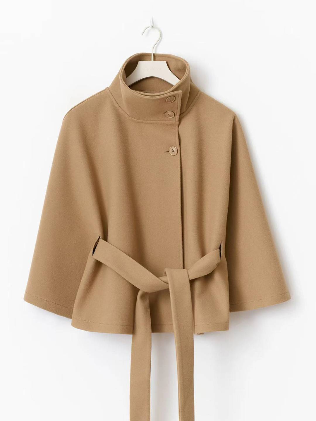 Cocolii court poncho manteau femme boutonnage ceinture col montant manches cape décontracté ample manteau cape