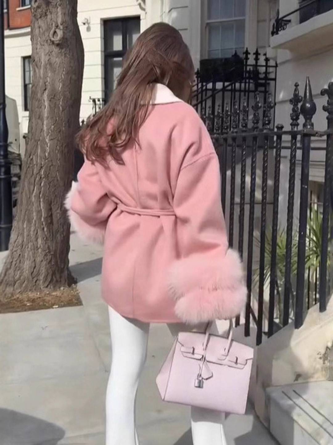 Cocolii mi-longue manteau femme ceinturé réversible veste d'hiver chic à poignets en fausse fourrure décontracté oversized