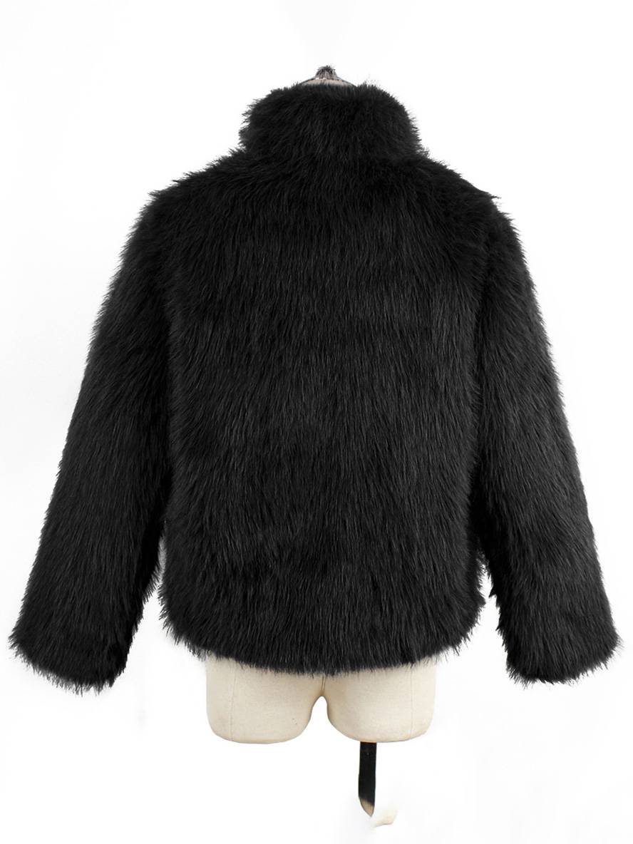 Cocolii manteau en fausse fourrure unicolore col montant poches manches longues femme élégant décontracté hiver veste