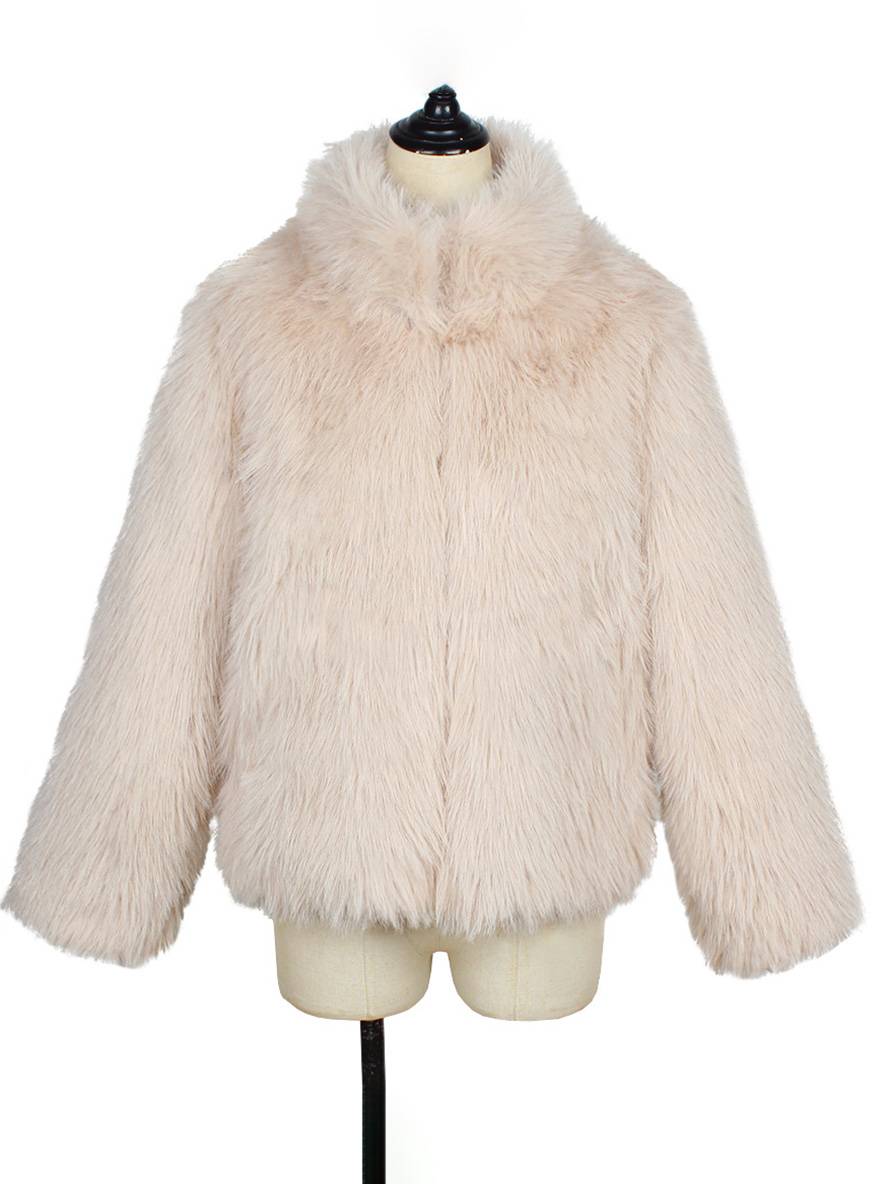 Cocolii manteau en fausse fourrure unicolore col montant poches manches longues femme élégant décontracté hiver veste