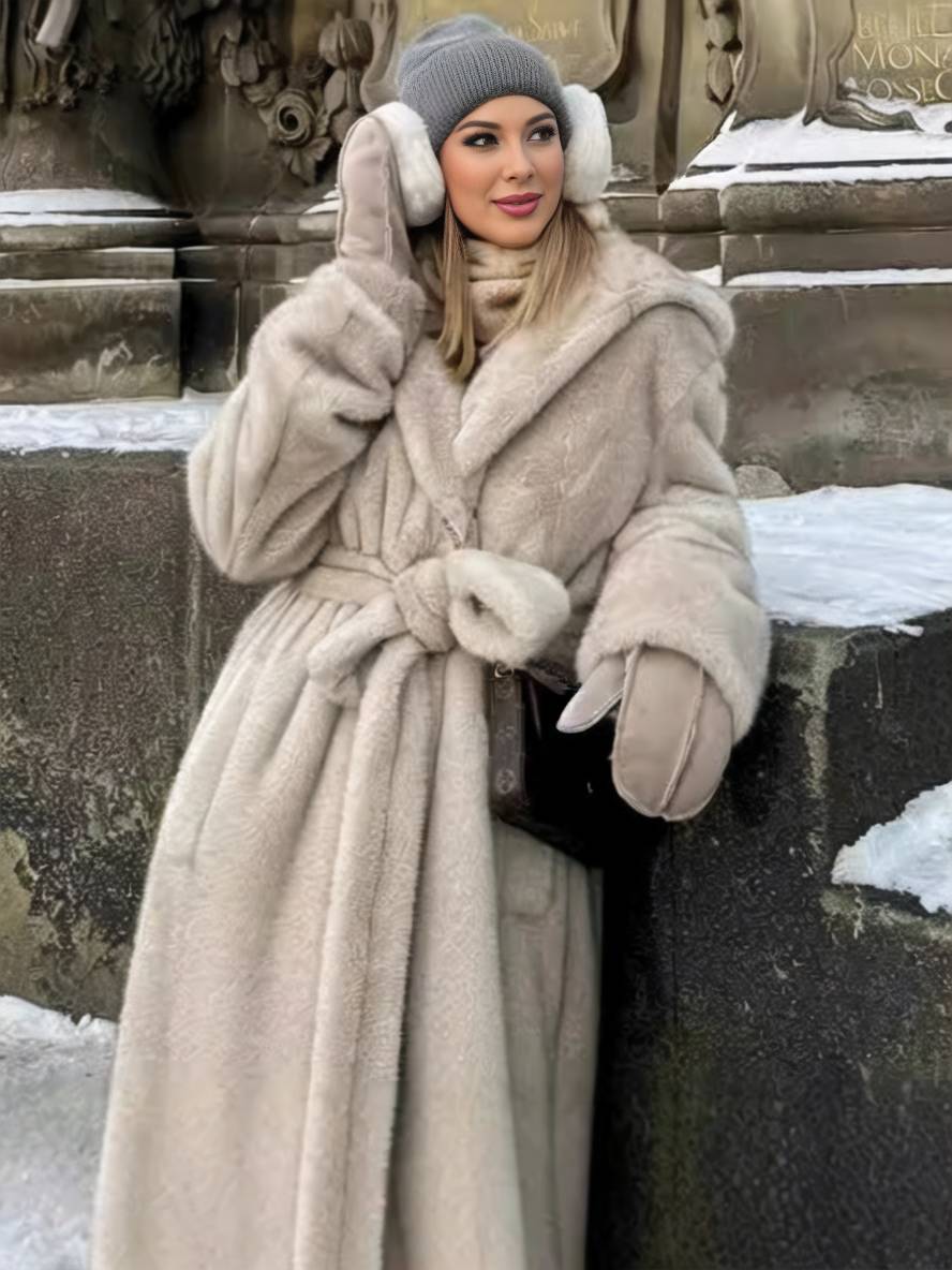 Cocolii longue manteau en fausse fourrure ceinture poches femme élégant décontracté oversized hiver veste