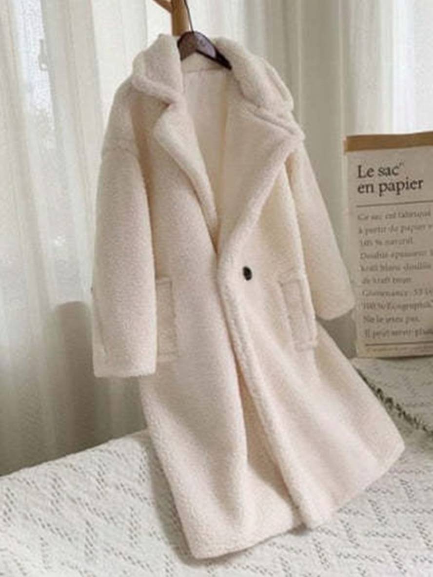 Cocolii longue manteau teddy coat boutons poches col revers femme mode ample oversized hiver veste