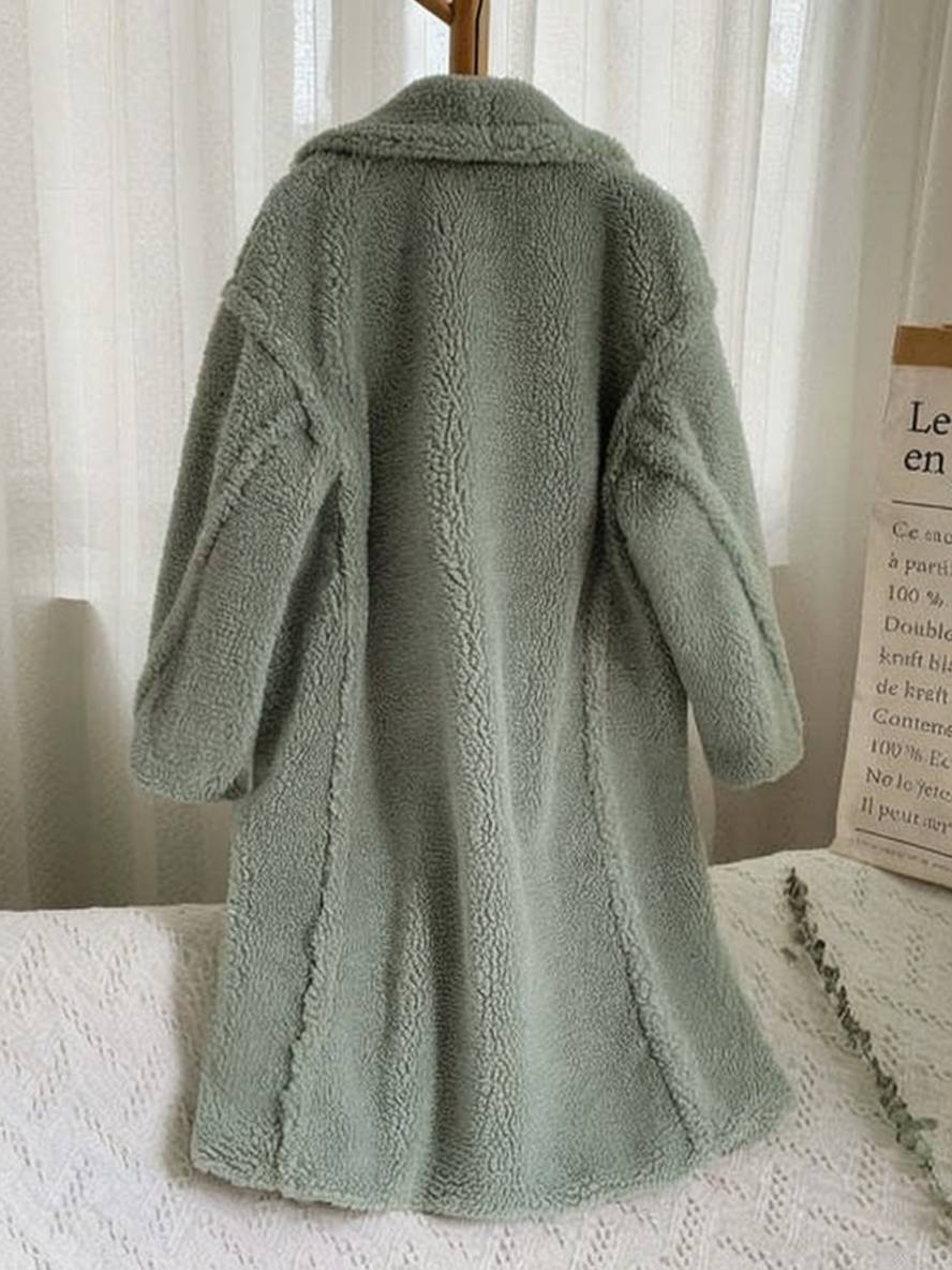 Cocolii longue manteau teddy coat boutons poches col revers femme mode ample oversized hiver veste