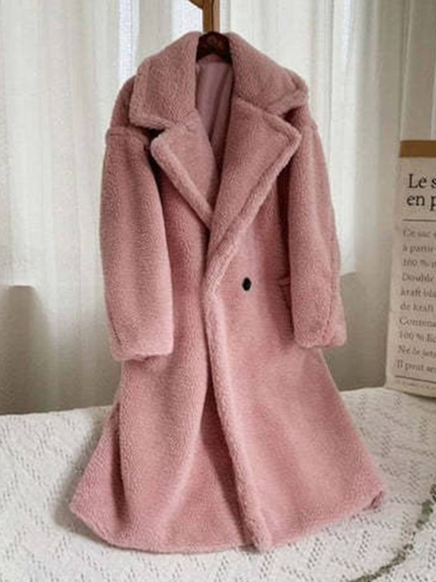 Cocolii longue manteau teddy coat boutons poches col revers femme mode ample oversized hiver veste