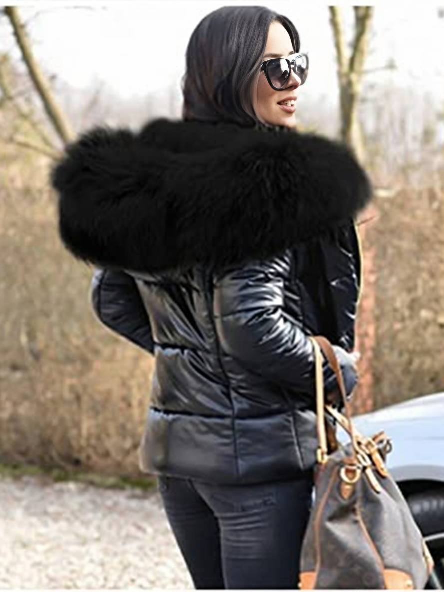 Cocolii court manteau doudoune à capuche avec fausse fourrure fermeture éclair poches femme hiver décontracté veste