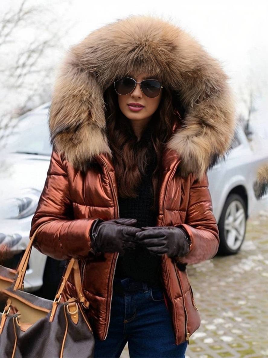 Cocolii court manteau doudoune à capuche avec fausse fourrure fermeture éclair poches femme hiver décontracté veste