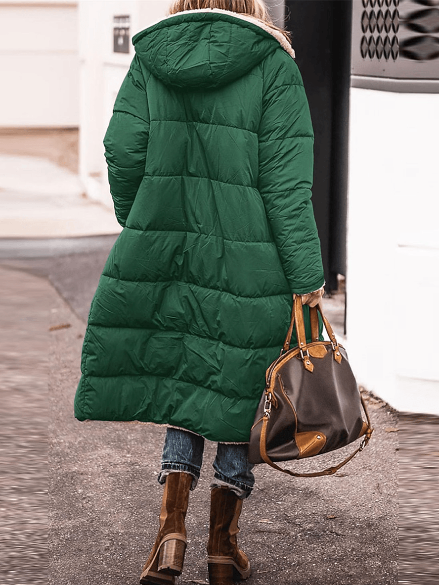 Cocolii longue doudoune manteau d'hiver à capuche poches fermeture éclair manches longues femme décontracté veste