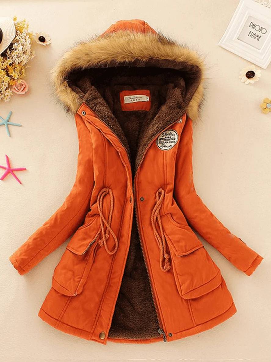 Cocolii mi-longue parka intérieur fourrure à capuche boutons poches fermeture éclair femme mode décontracté