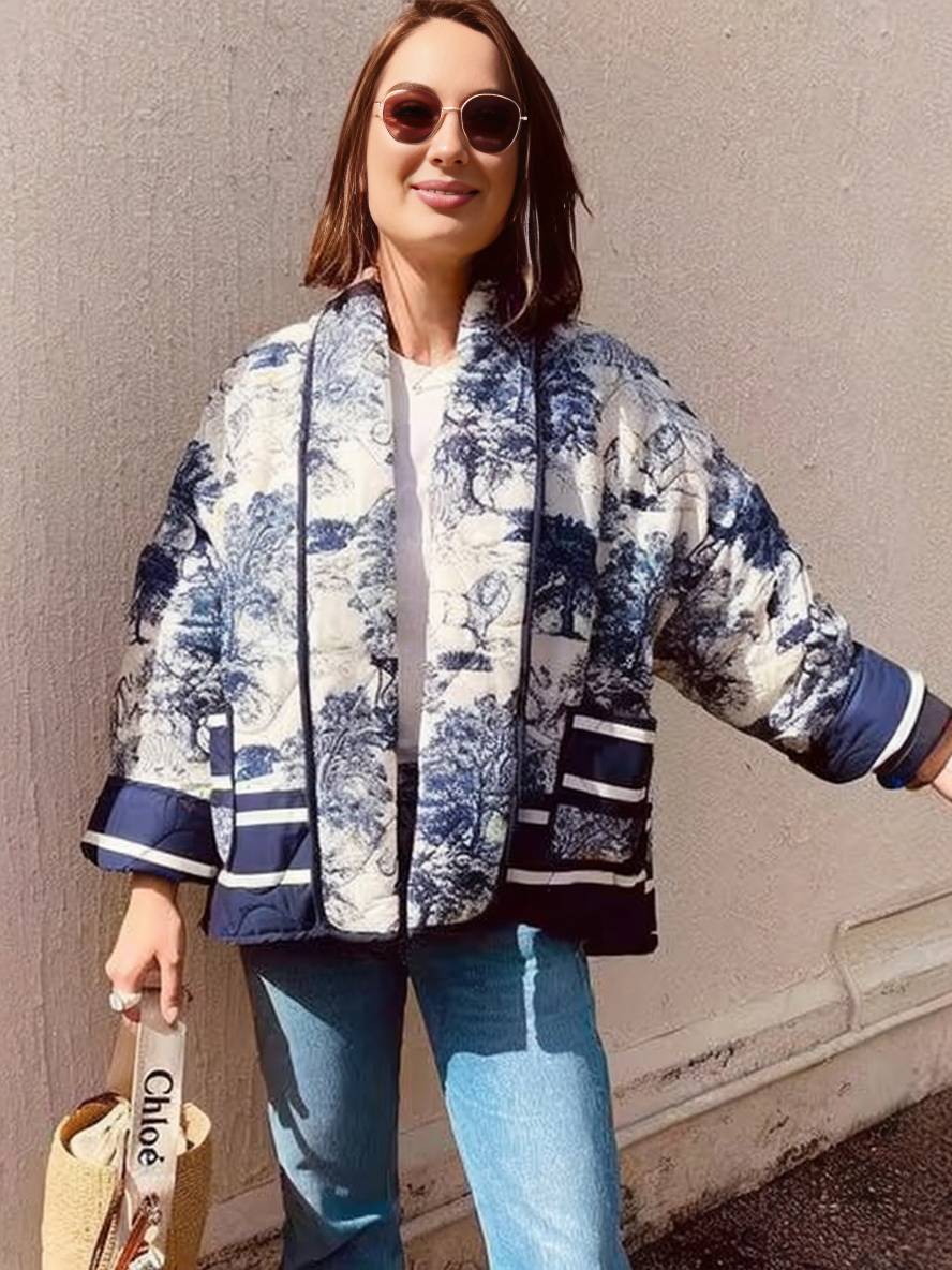 Cocolii court hiver veste imprimé à fleurie poches manches longues femme oversized décontracté manteau