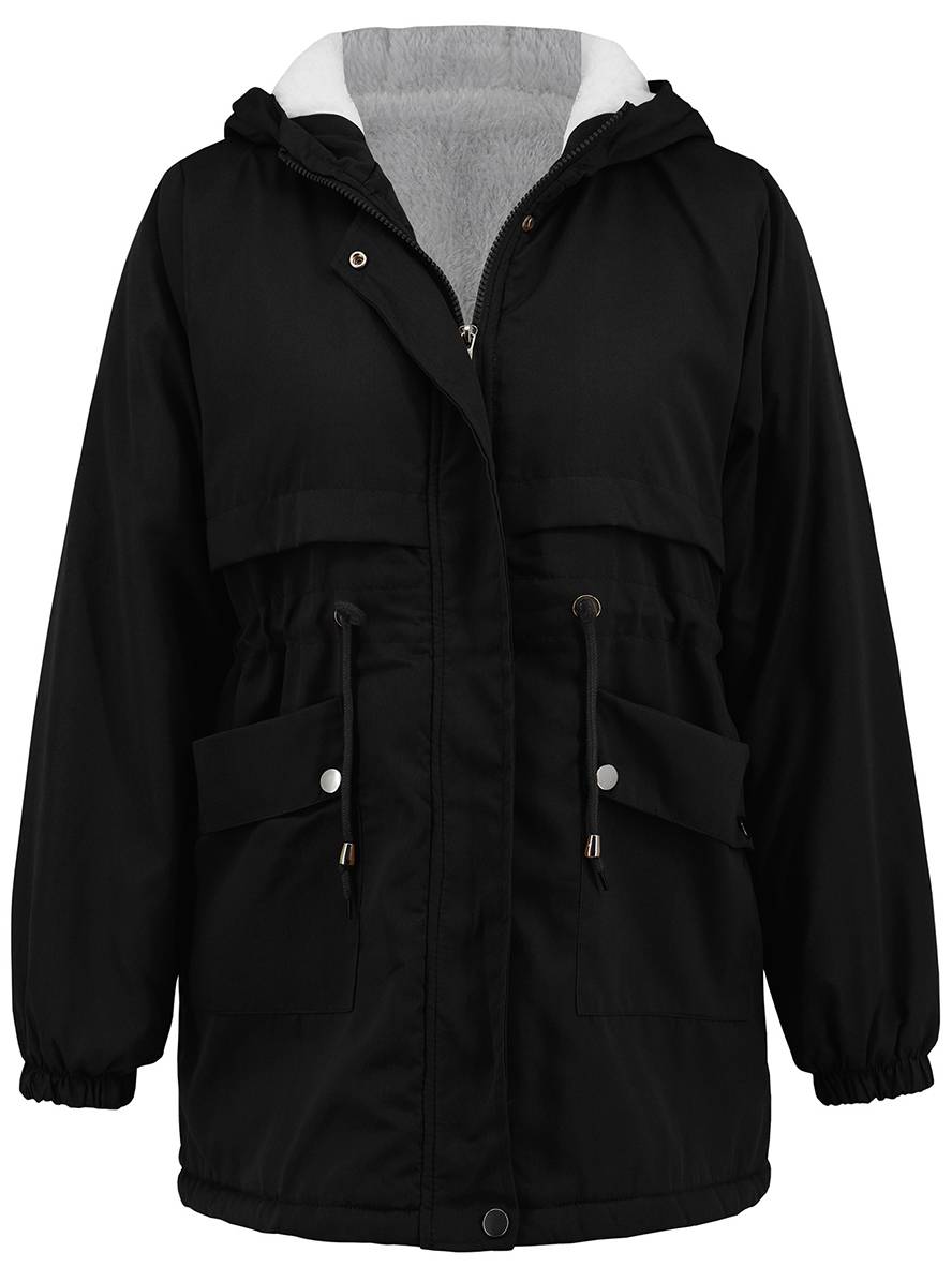 Cocolii mi-longue parka unicolore à capuche boutons poches fermeture éclair femme élégant décontracté manteau