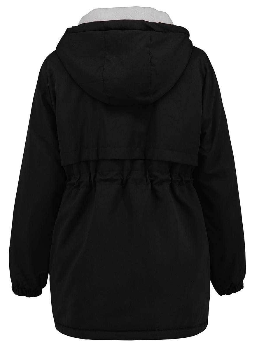Cocolii mi-longue parka unicolore à capuche boutons poches fermeture éclair femme élégant décontracté manteau