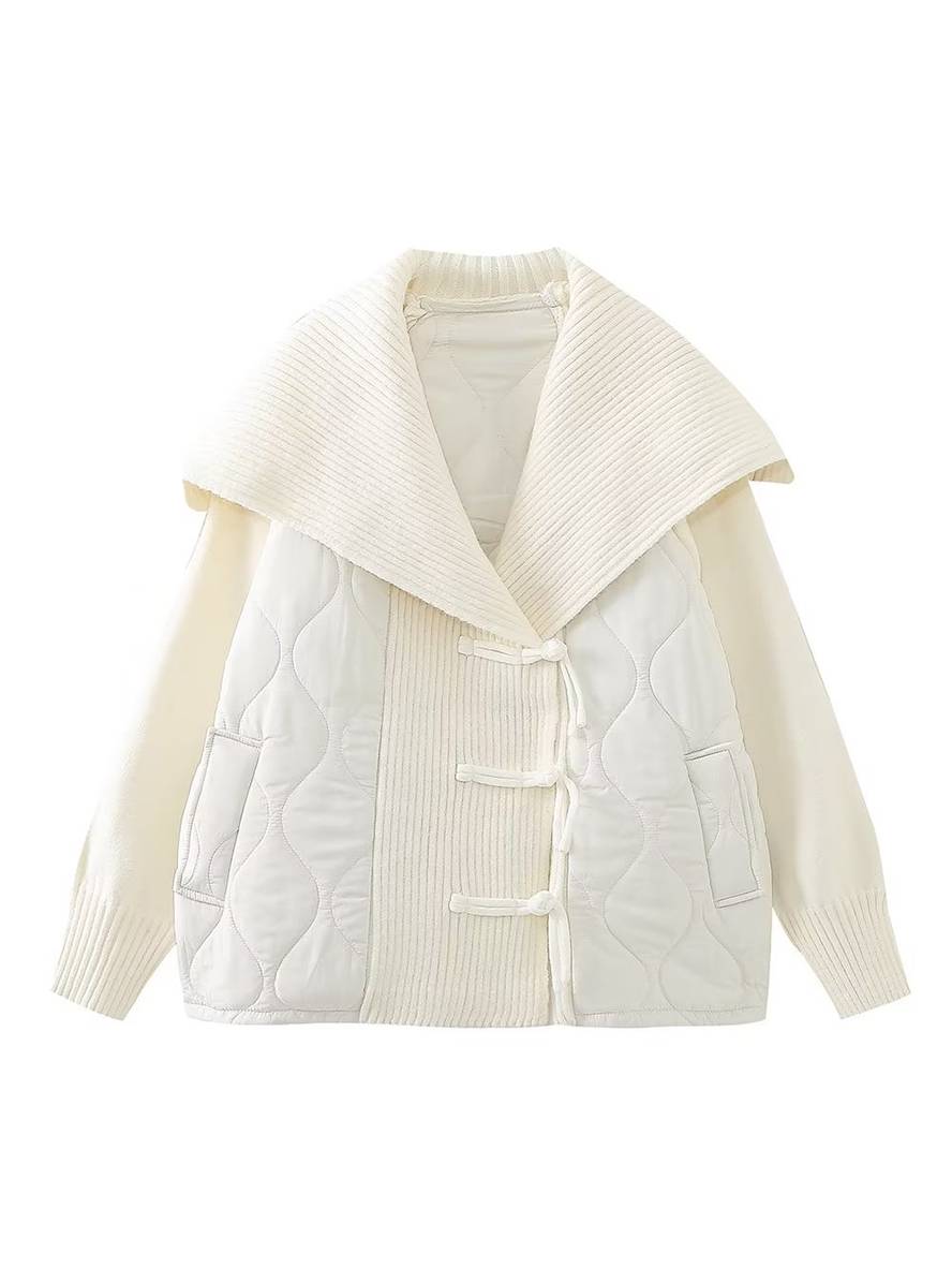 Cocolii manteau géométrique coton boutonnage poches col revers manches longues femme décontracté ample veste