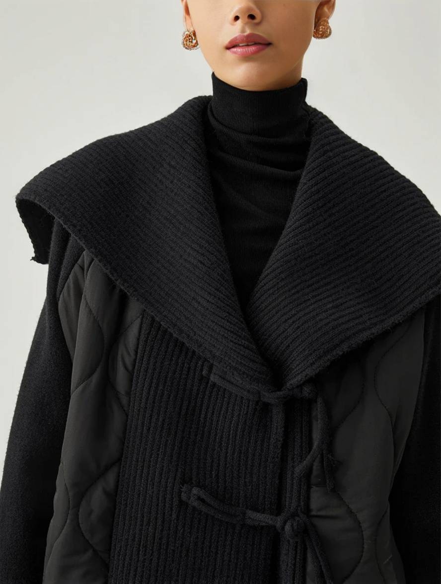 Cocolii manteau géométrique coton boutonnage poches col revers manches longues femme décontracté ample veste