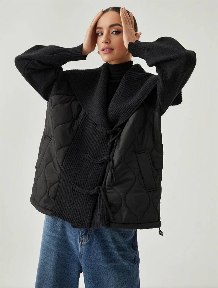 Cocolii manteau géométrique coton boutonnage poches col revers manches longues femme décontracté ample veste