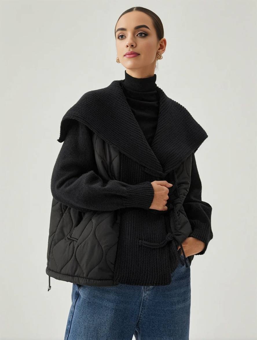Cocolii manteau géométrique coton boutonnage poches col revers manches longues femme décontracté ample veste