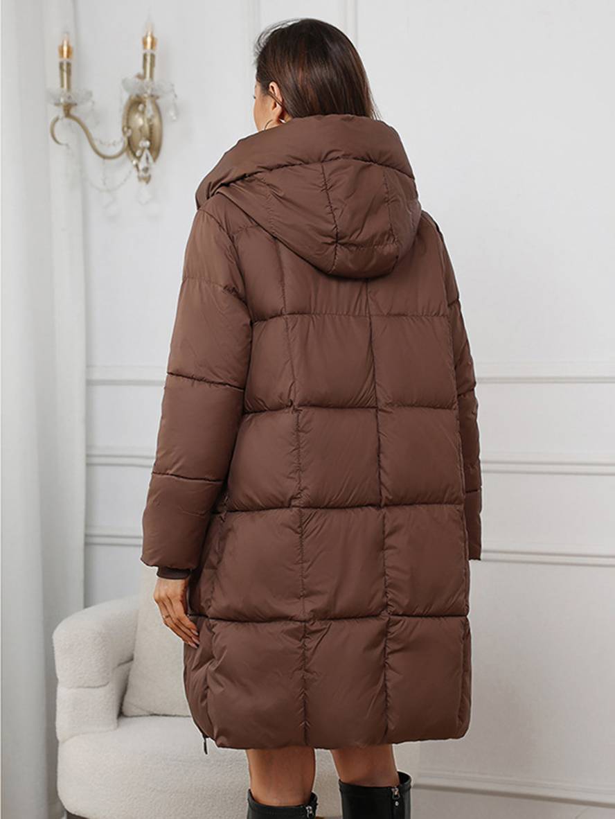 Cocolii mi-longue doudoune à capuche fermeture éclair poches manches longues femme décontracté ample hiver manteau