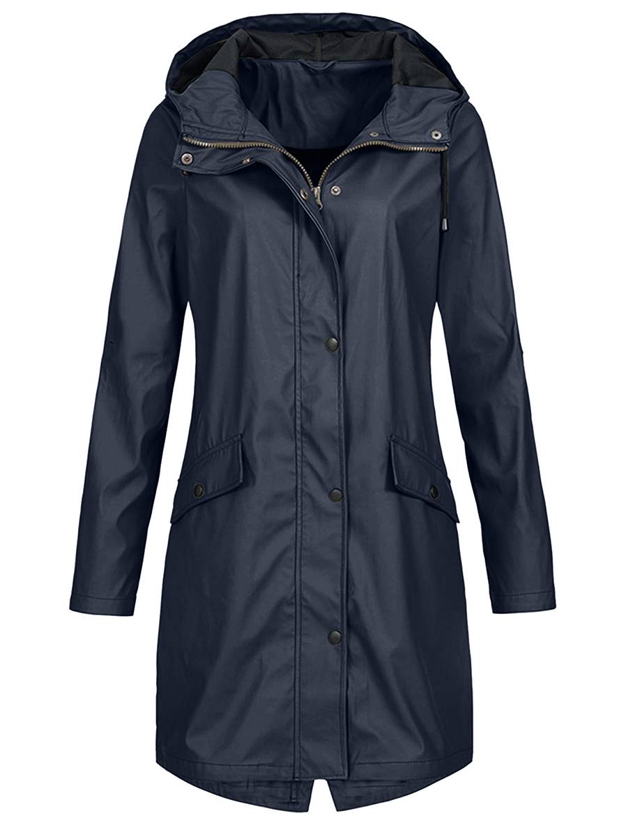 Cocolii mi-longue parka à capuche unicolore fermeture éclair boutonnage poches manches longues femme décontracté manteau