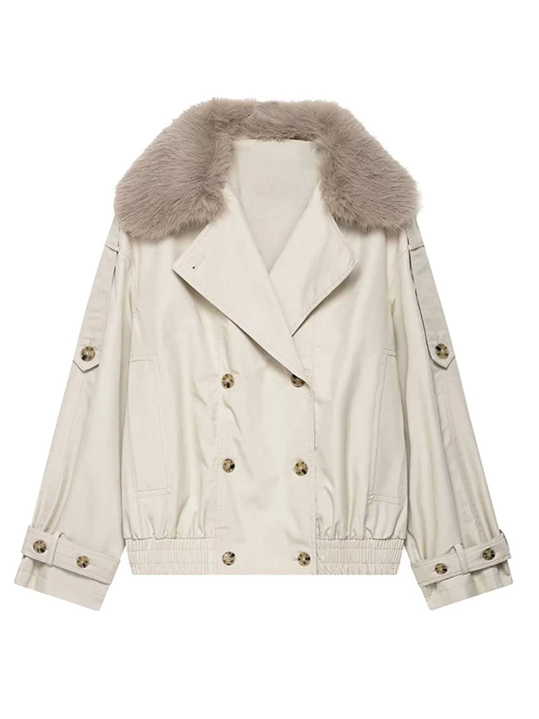 Cocolii court parka femme double boutonnage poches col revers fausse fourrure col décontracté hiver manteau