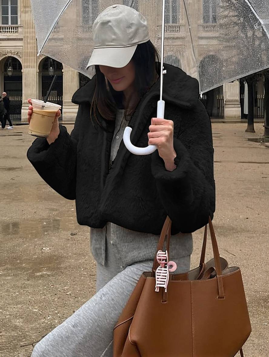 Cocolii court manteau polaire fermeture éclair col revers manches longues femme élégant écontracté mode veste