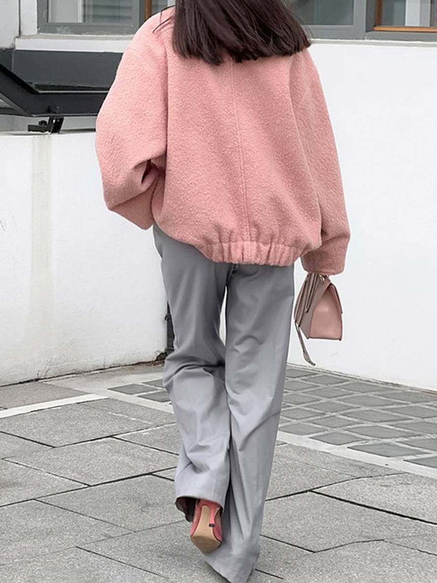 Cocolii court manteau unicolore polaire boutonnage poches col montant femme élégant décontracté doux veste