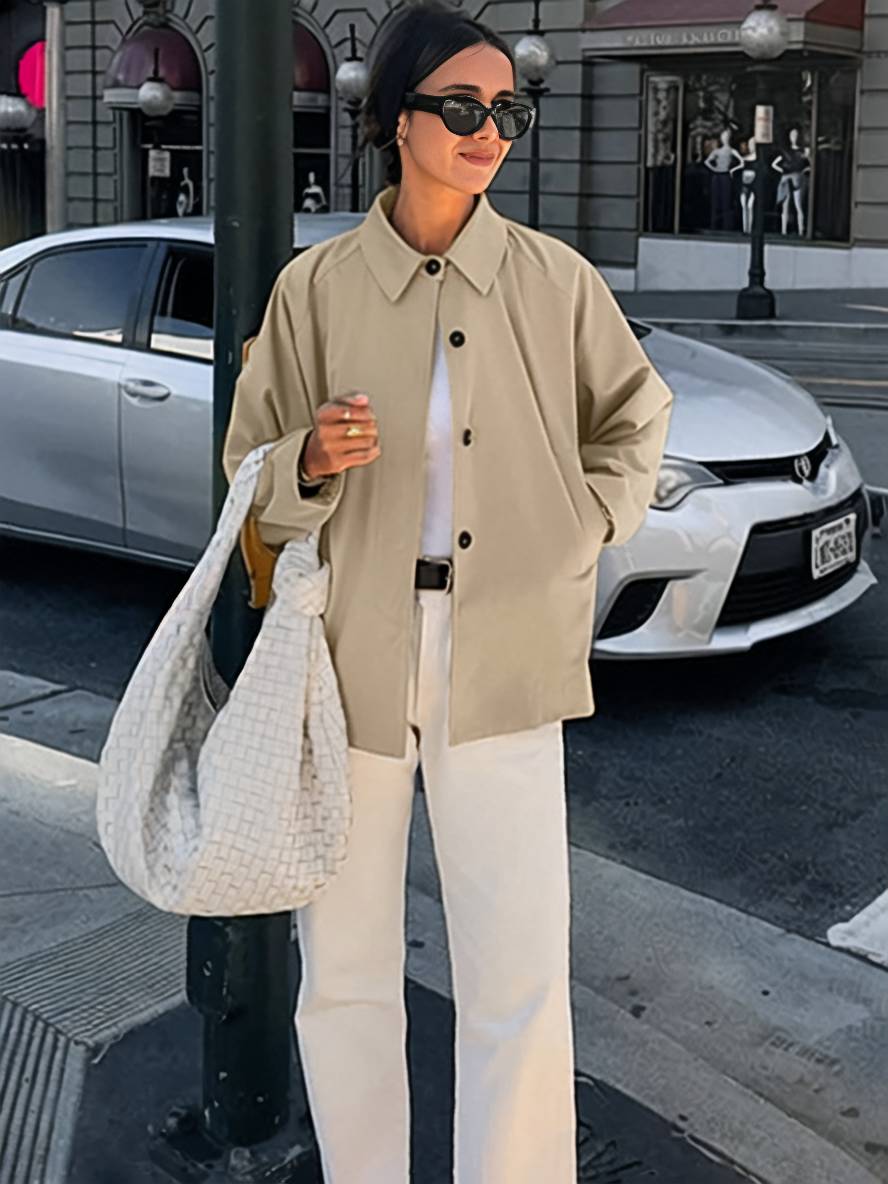 Cocolii court trench-coat unicolore boutonnage col revers manches longues femme élégant décontracté veste