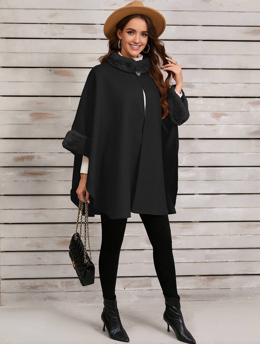 Cocolii mi-longue poncho manteau femme irrégulière boutons manches chauve souris femme élégant décontracté oversized veste