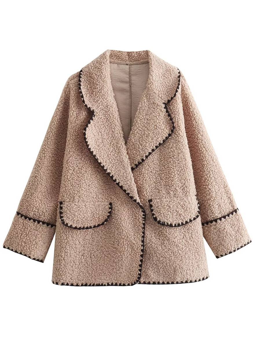 Cocolii blouson style aviateur manteau polaire boutons poches col revers femme élégant décontracté chic hiver veste