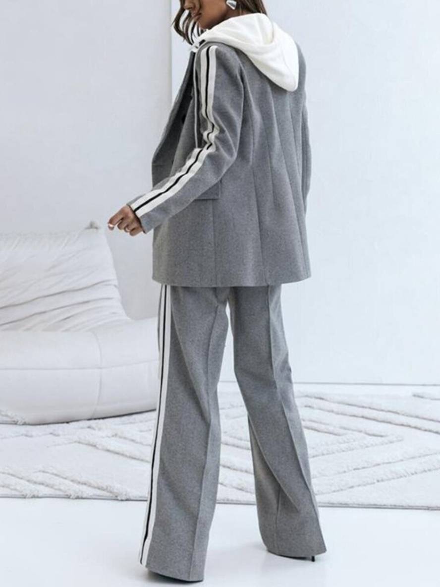 Cocolii ensembles tailleur pantalon à capuche rayé pour femme blazer deux pièces de bureau avec double boutonnage décontracté