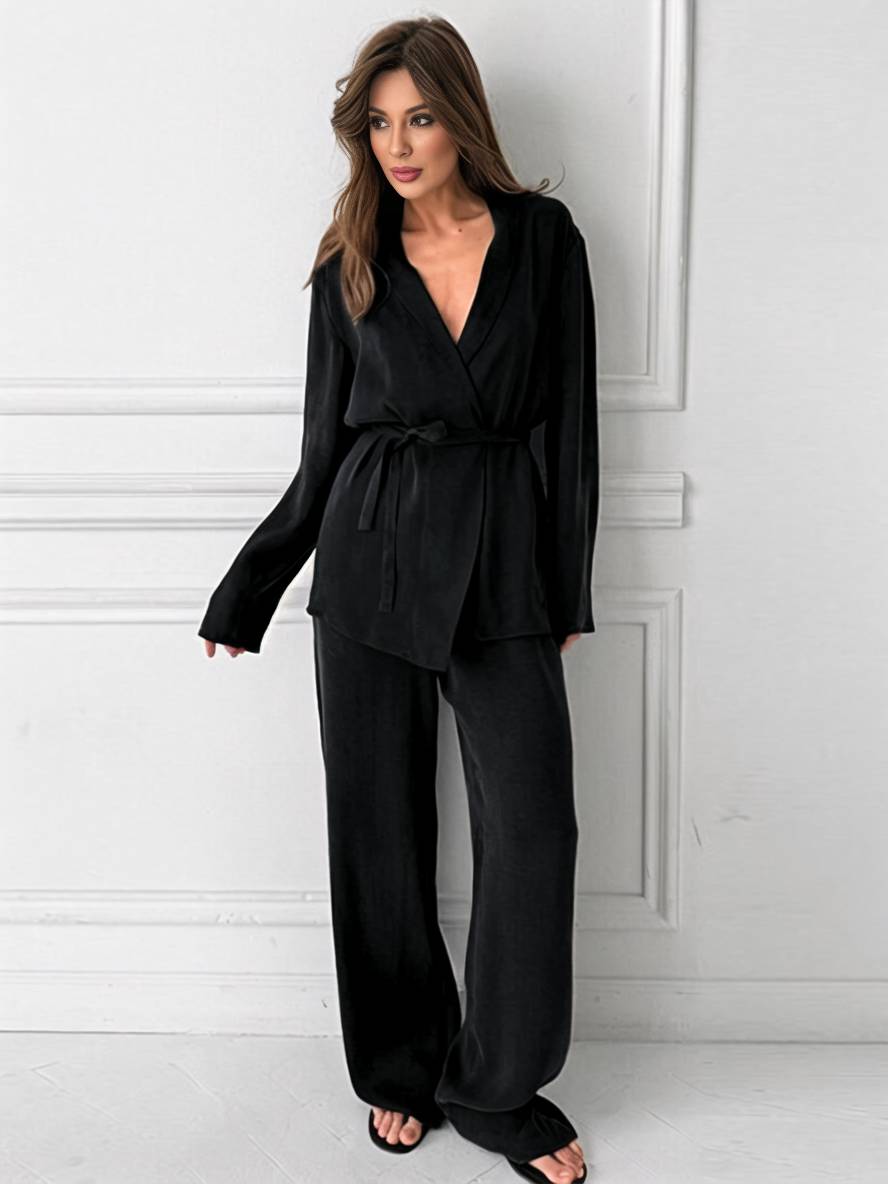 Cocolii ensembles avec pantalon v-cou ceinture poches blazer femme élégant décontracté deux pièces