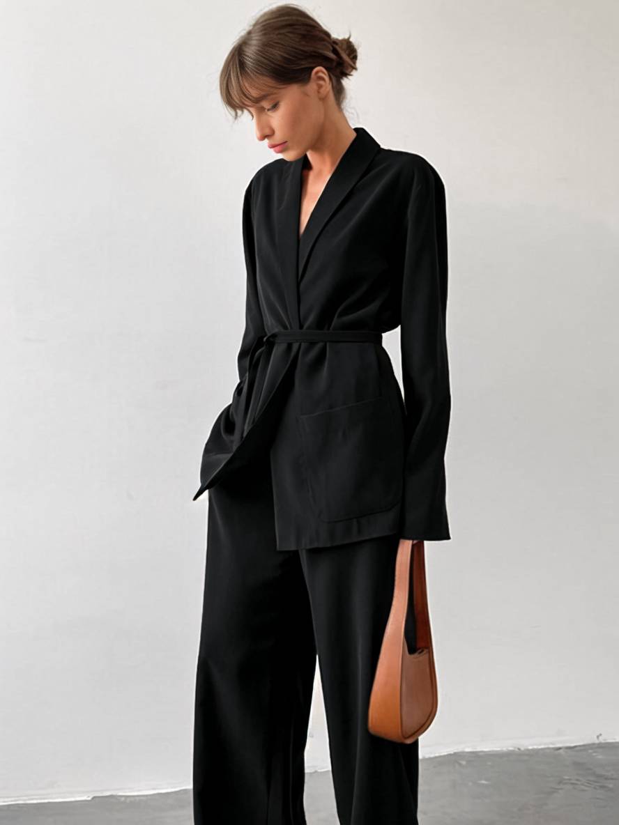 Cocolii ensembles avec pantalon v-cou ceinture poches blazer femme élégant décontracté deux pièces