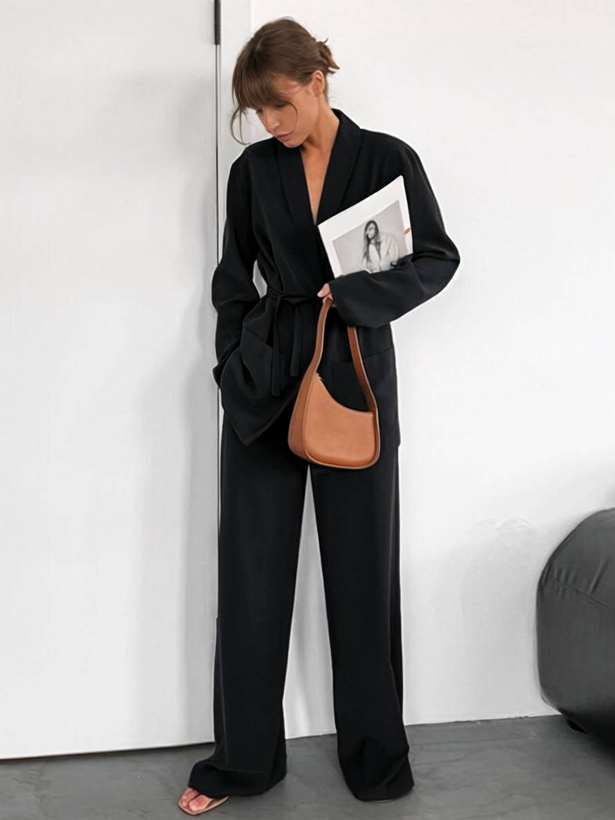 Cocolii ensembles avec pantalon v-cou ceinture poches blazer femme élégant décontracté deux pièces