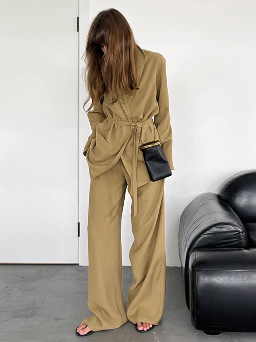 Cocolii ensembles avec pantalon v-cou ceinture poches blazer femme élégant décontracté deux pièces