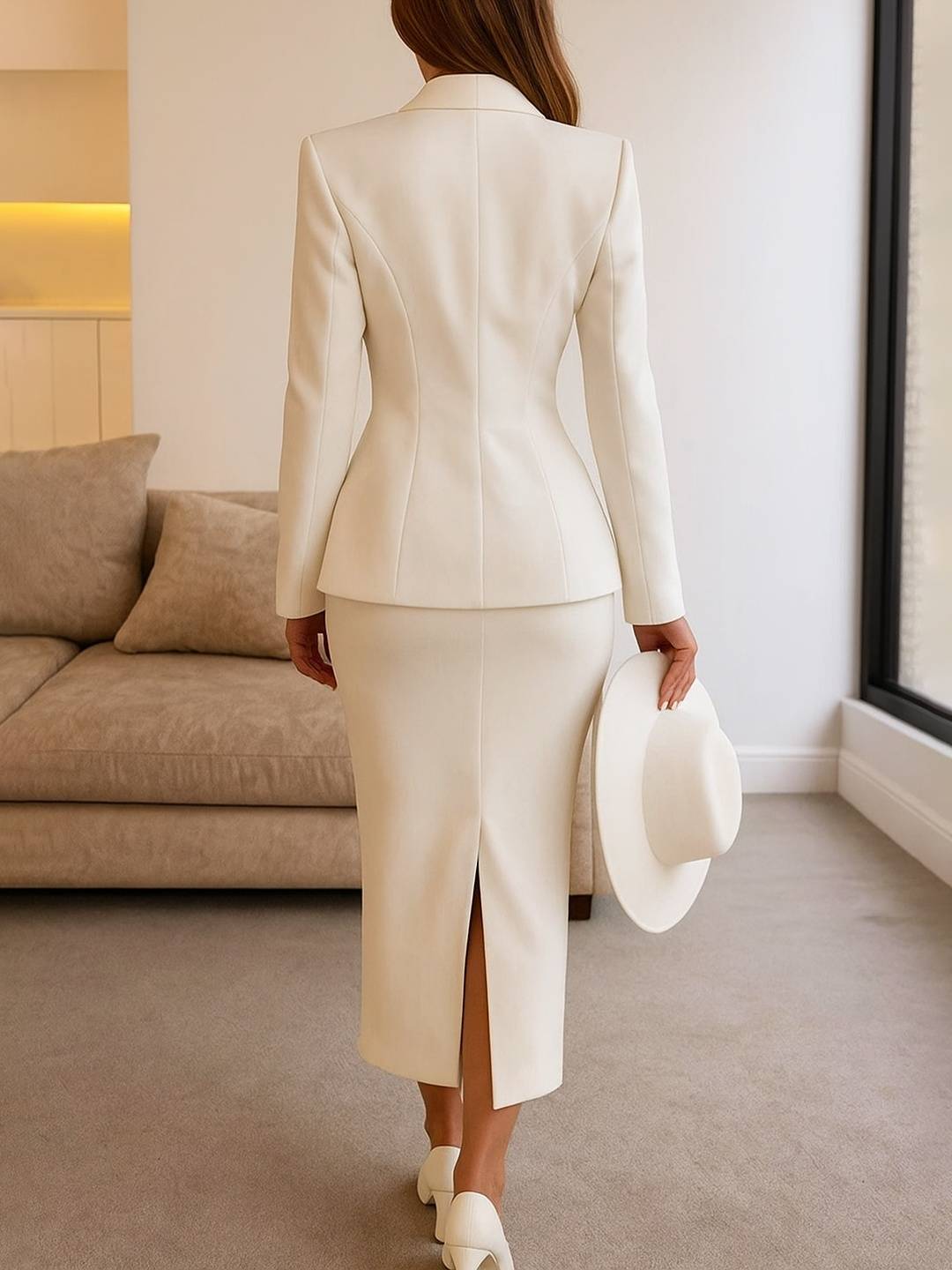 Cocolii ensemble col carré boutons poches manches longues blazer avec jupe femme élégant décontracté deux pièces de bureau