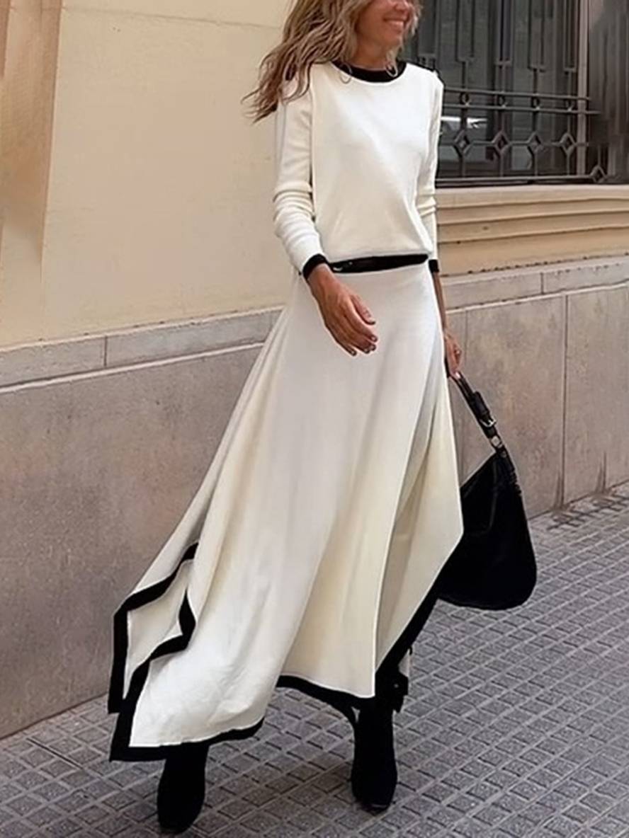 Cocolii ensemble col rond manches longues pull irrégulière trapèze longue jupe femme élégant vintage décontracté deux pièces