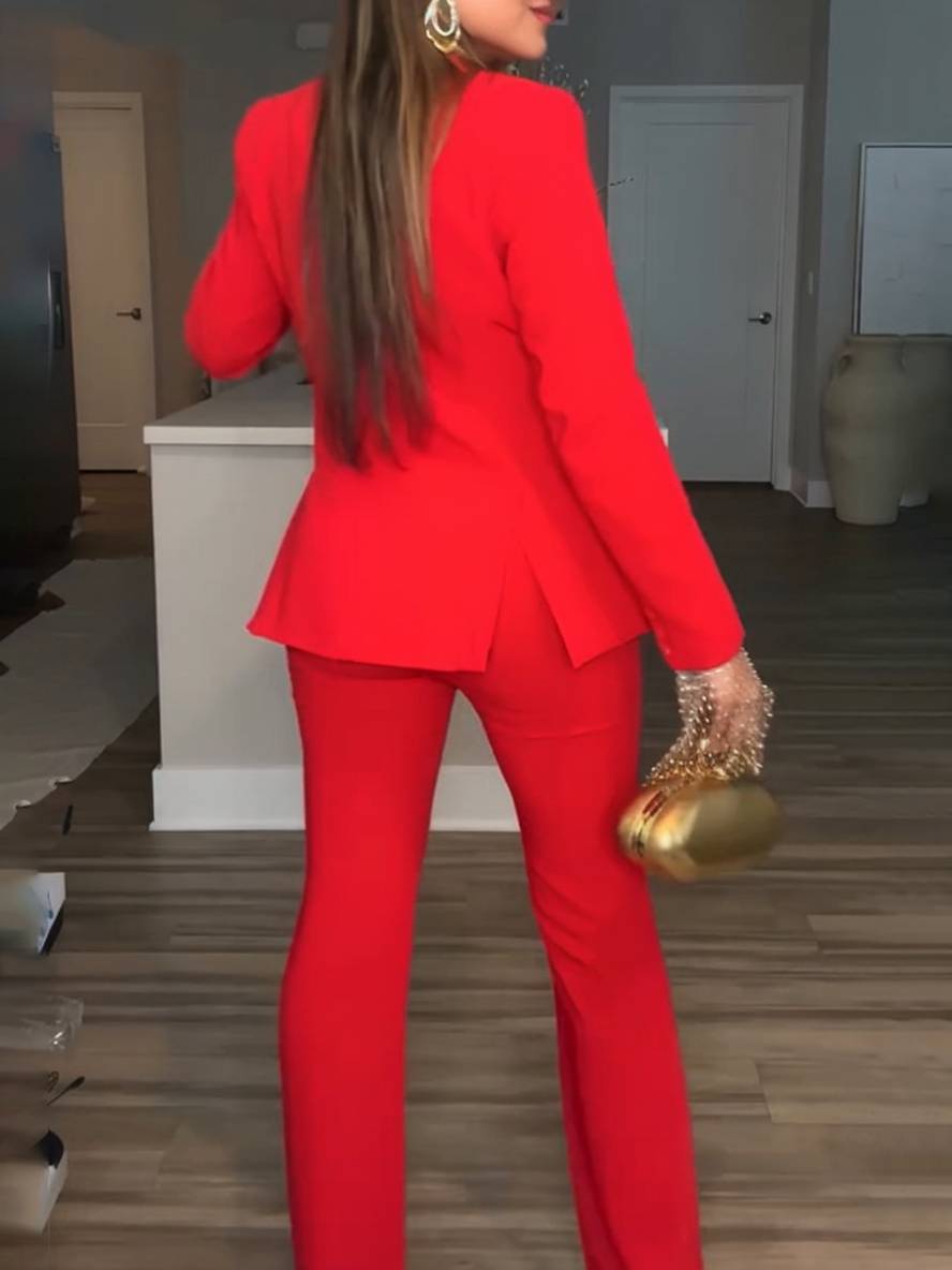 Cocolii ensembles tailleur avec droit pantalon de bureau blazer poches manches longues femme élégant décontracté deux pièces