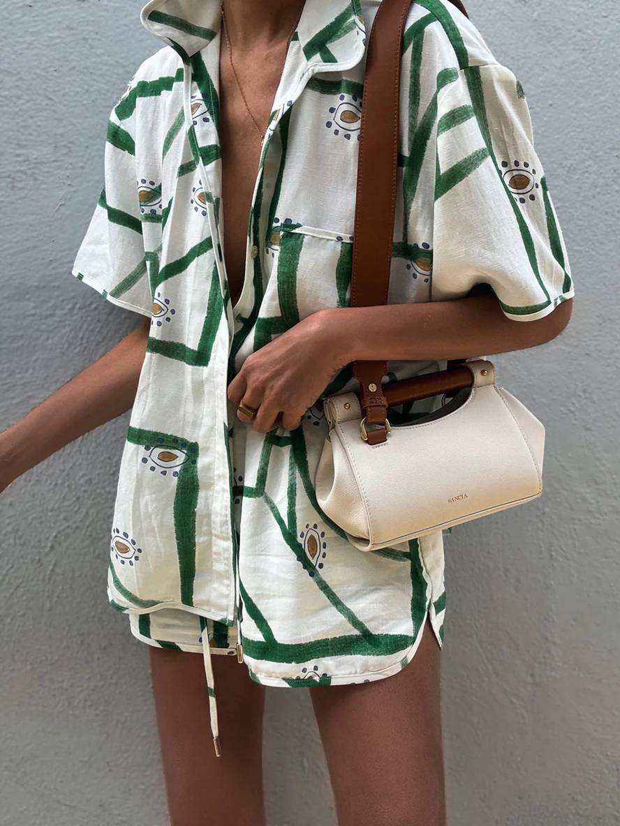 Cocolii ensemble tenue imprimé à fleurie boutonnage col chemise manches courtes femme décontracté ample casual deux pièces