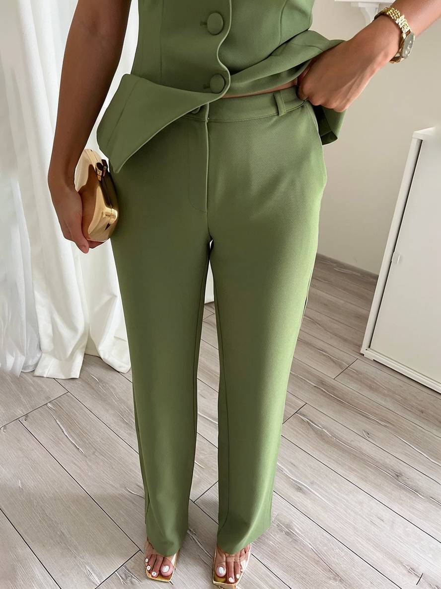 Cocolii ensembles avec pantalon unicolore boutonnage bustier femme élégant style tailleur tenue mariage invité