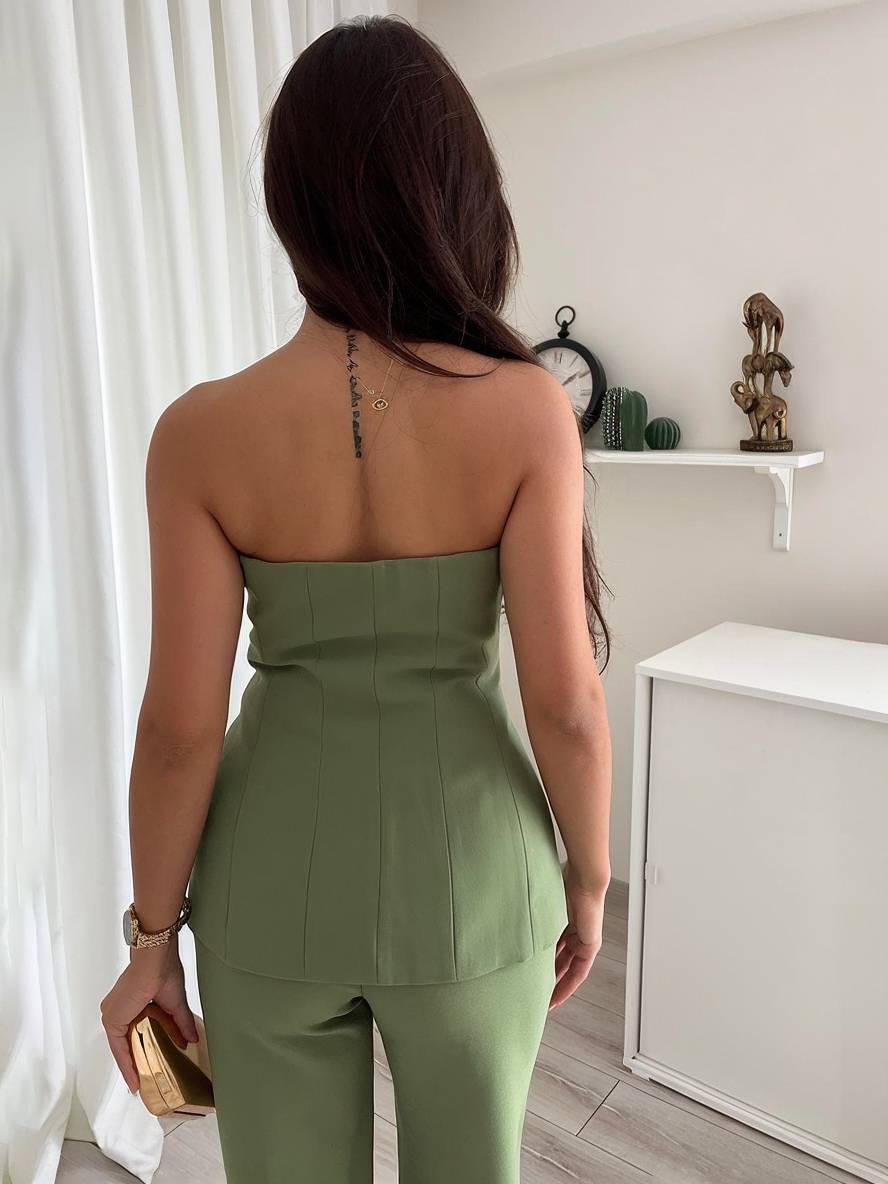 Cocolii ensembles avec pantalon unicolore boutonnage bustier femme élégant style tailleur tenue mariage invité