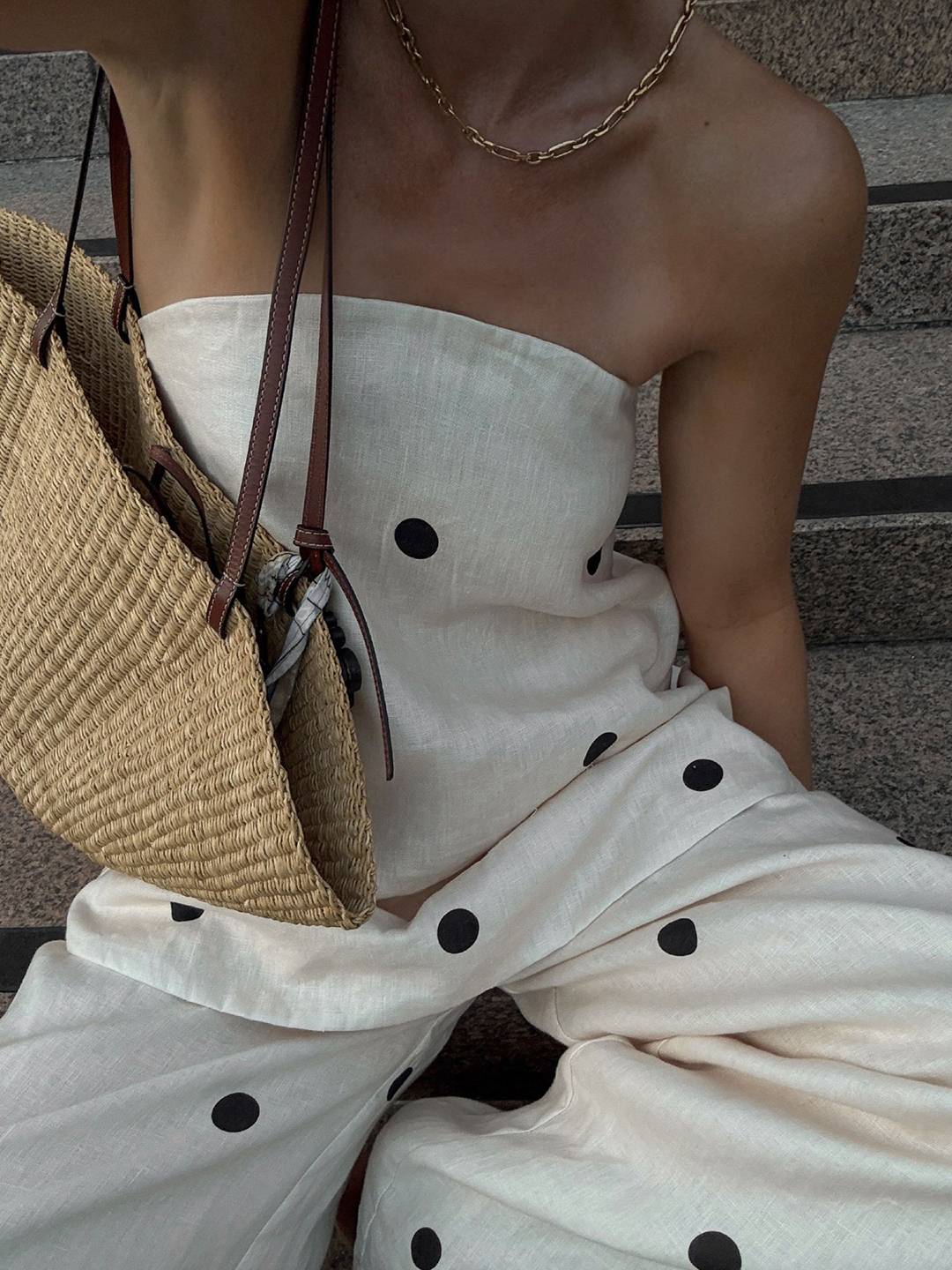 Cocolii 2 pièces ensembles avec pantalon larges jambes évasé top à pois fendu fermeture éclair bustier pour femme les vacances