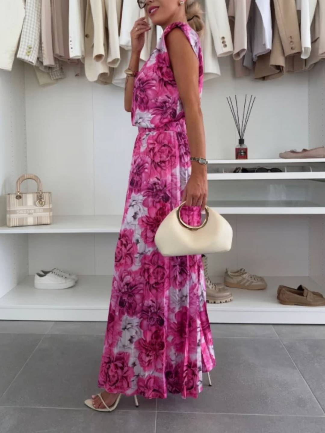 Cocolii tenu imprimé à fleurie ensembles avec larges jambes évasé plissé pantalon col rond sans manches hauts femme décontracté