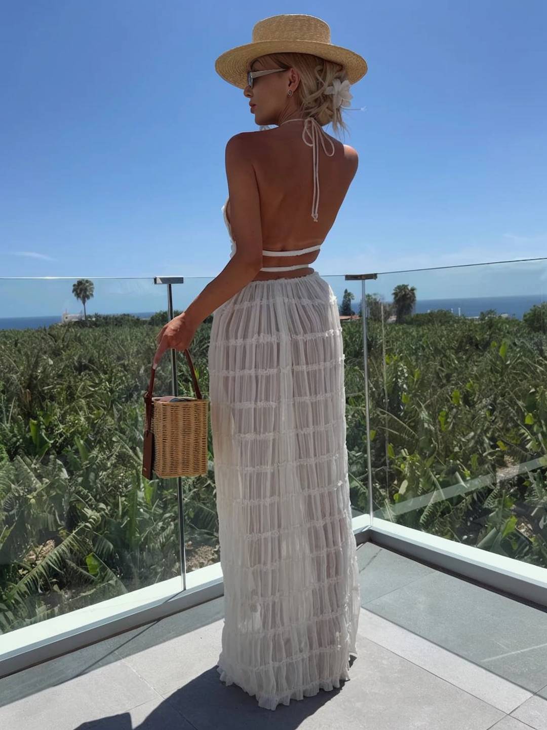 Cocolii ensemble avec longue jupe licou dos nu sans manches débardeur femme dou bohème simple décontracté deux pièces