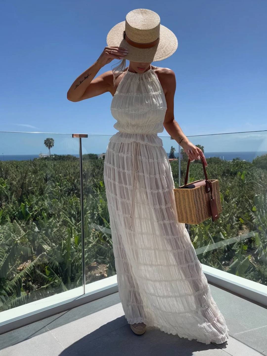 Cocolii ensemble avec longue jupe licou dos nu sans manches débardeur femme dou bohème simple décontracté deux pièces