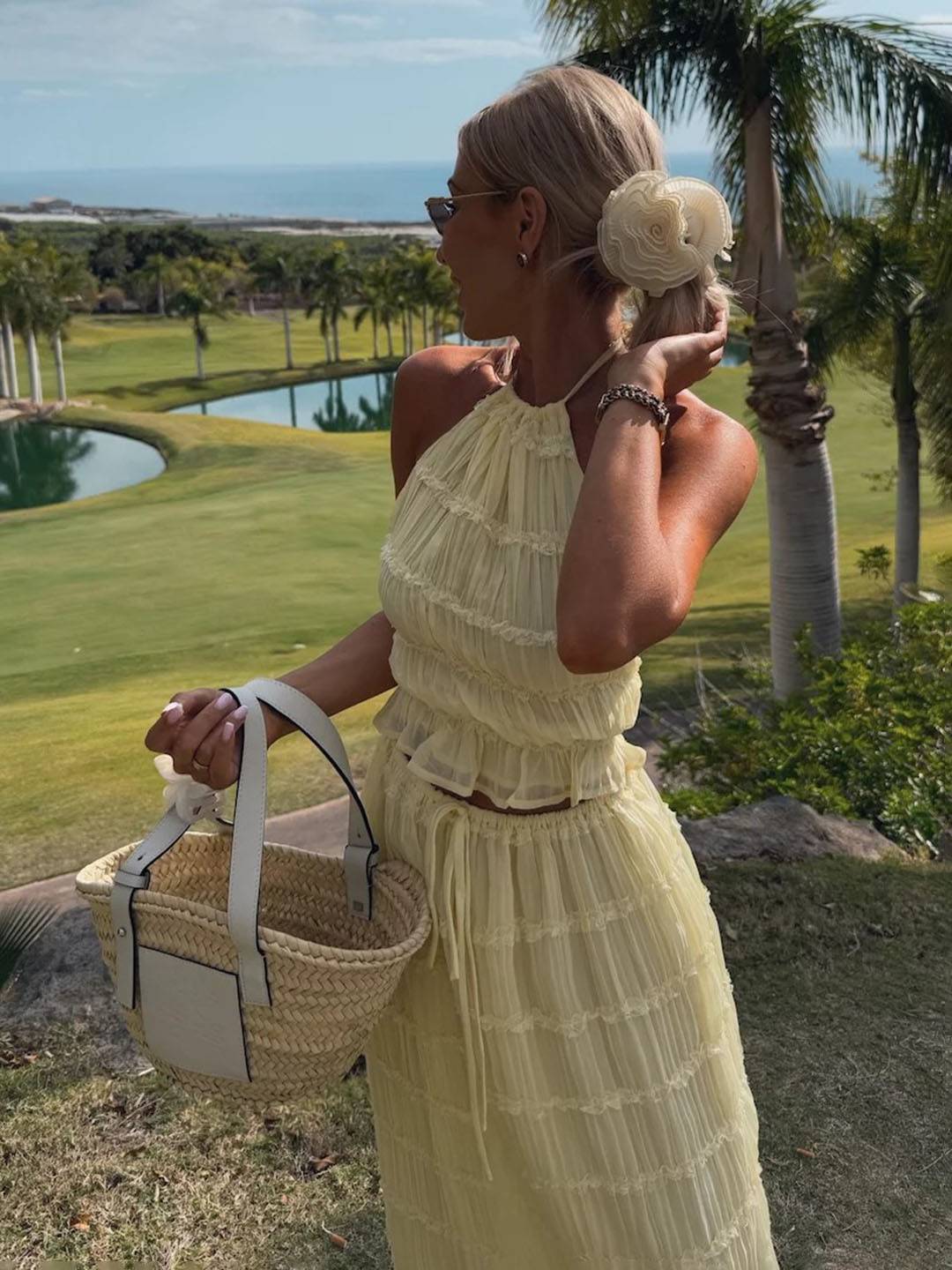 Cocolii ensemble avec longue jupe licou dos nu sans manches débardeur femme dou bohème simple décontracté deux pièces