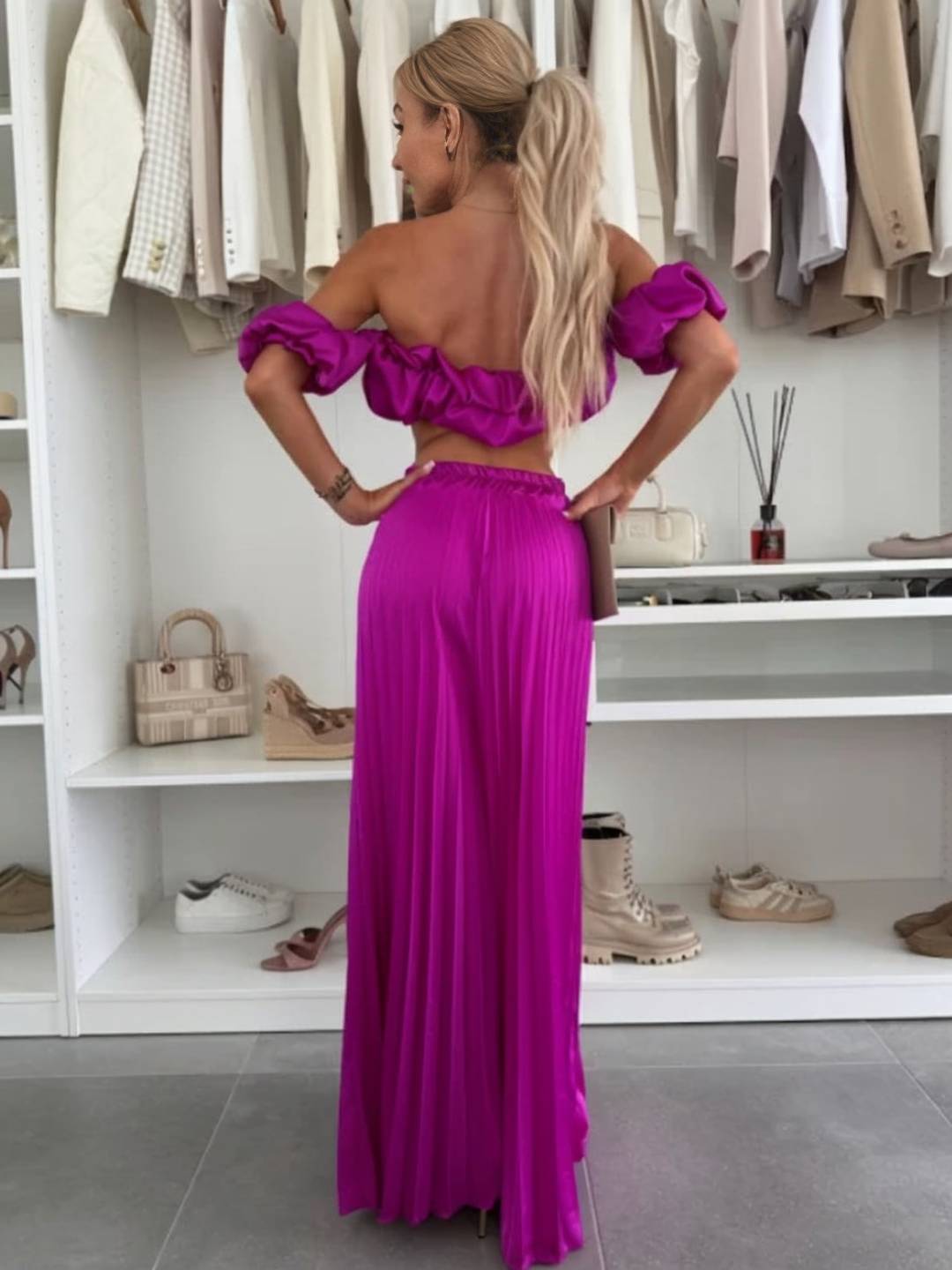 Cocolii ensembles avec fluide plissé pantalon cropped bustier col bateau sans manches hauts femme casual