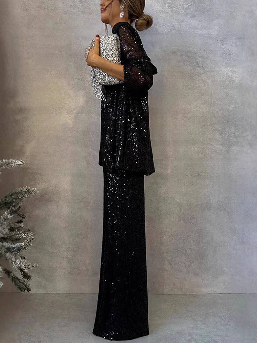 Cocolii ensembles femme 2 pièces gilet brillante paillette et pantalon flare évasé décontracté tenue de soirée