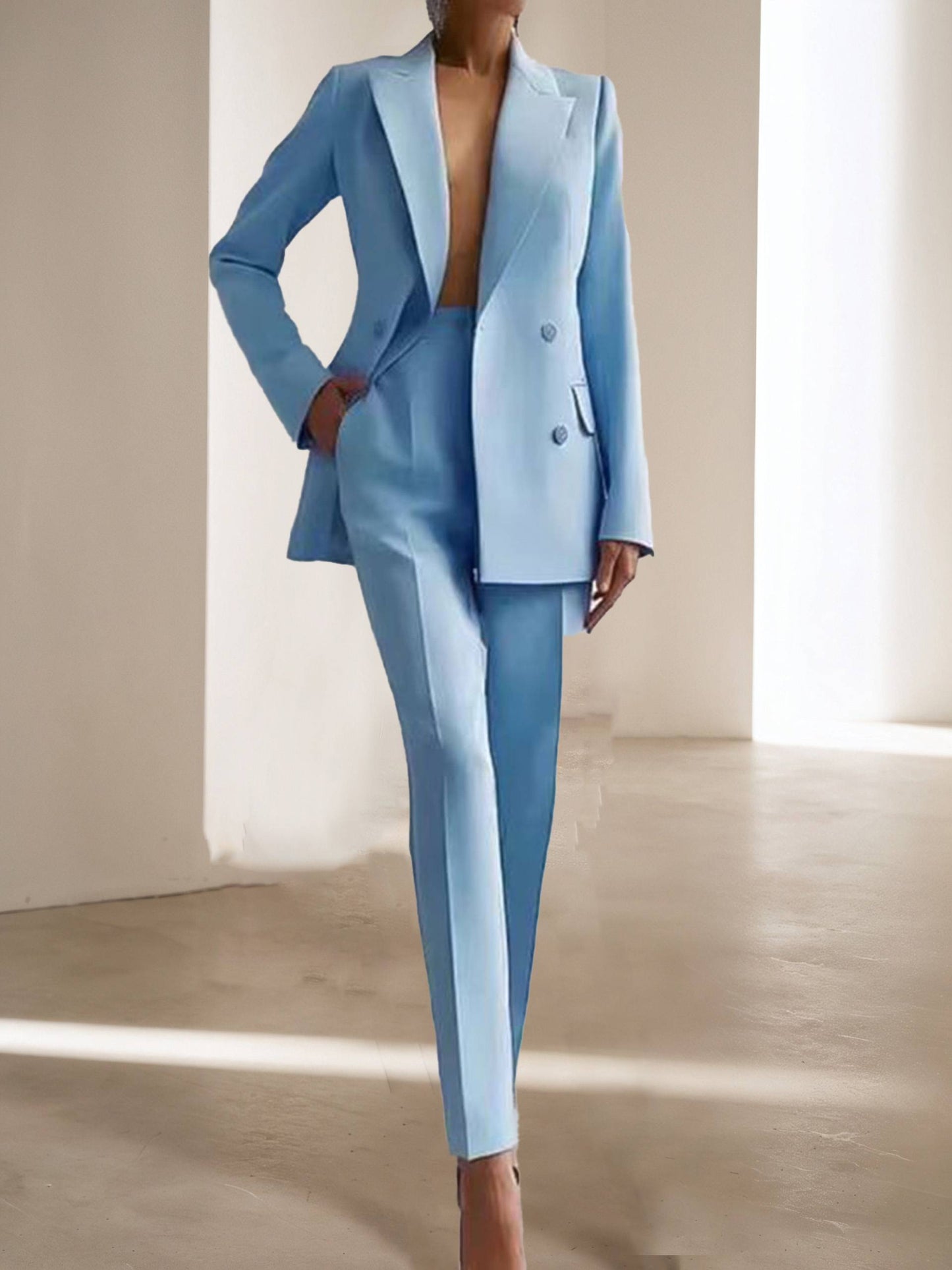 Cocolii tailleur pantalon femme chic 2 pièces veste blazer croisée et pantalon ensemble formel pour bureau mariage