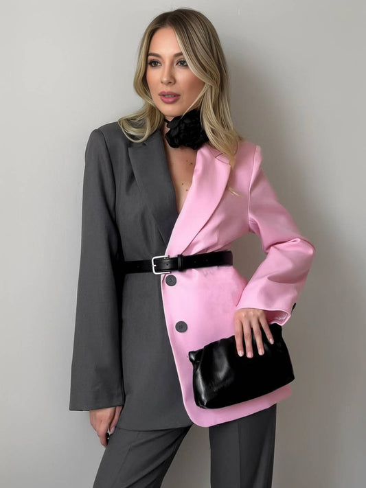 Cocolii Bicolore Blazer Femme ensembles avec pantalon boutonnage col revers décontracté vintage deux pièces